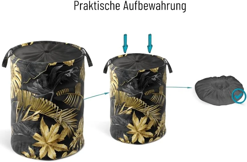 Sanilo Wäschekorb faltbar, stabiler runder Wäschesammler 60 Liter, Wäschesack mit Griffen und Abdeck