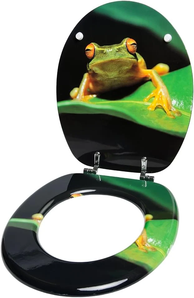 Sanilo WC Sitz ohne Absenkautomatik, einfache Montage, Holz, Frosch Grün