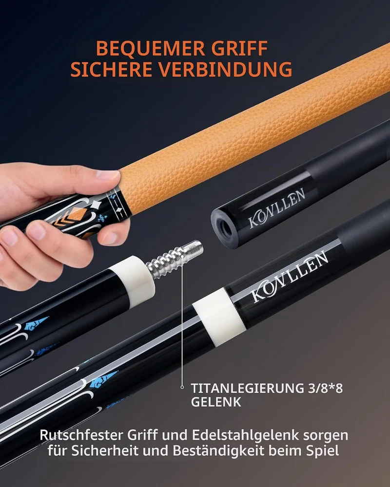 KONLLEN Billardqueue aus Carbonfaser, 147cm, professionelles Billardqueue für Erwachsene, Vollcarbon