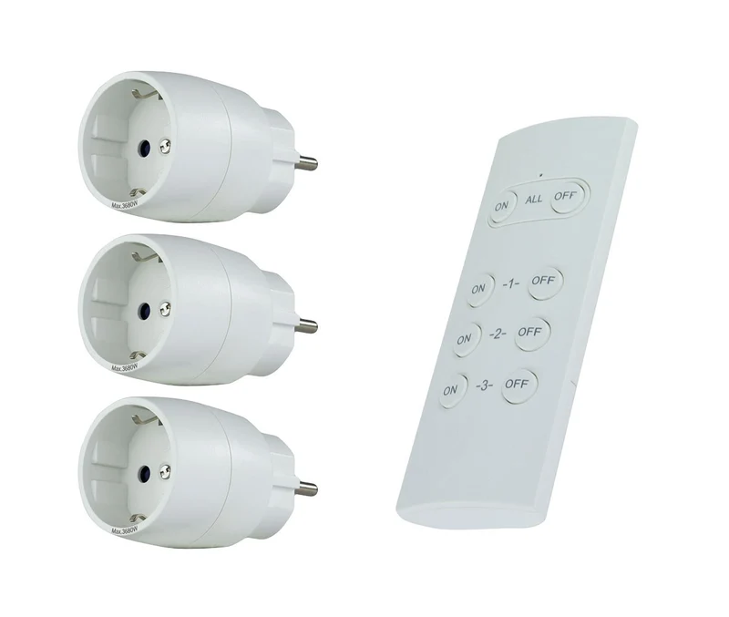 REV 0085500103 Funksteckdosen, 3 Steckdosen mit Fernbedienung. Bis 30m, 3680W/St., Weiss