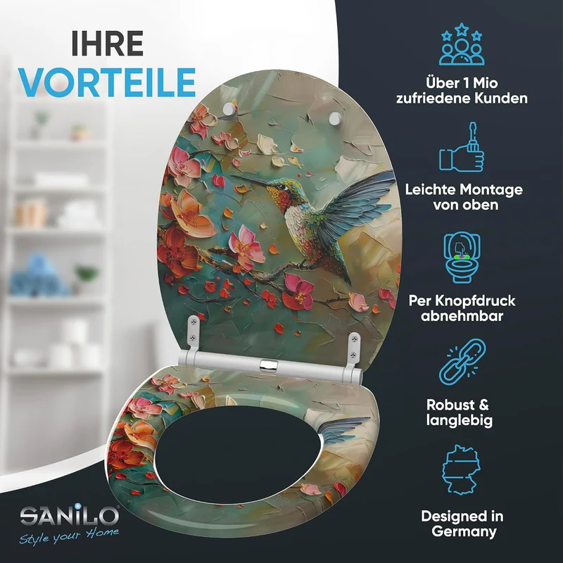 Sanilo WC Sitz mit Absenkautomatik & Quick-Release aus Holz, Petalo, Petalo