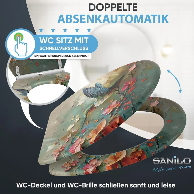 Sanilo WC Sitz mit Absenkautomatik & Quick-Release aus Holz, Petalo, Petalo
