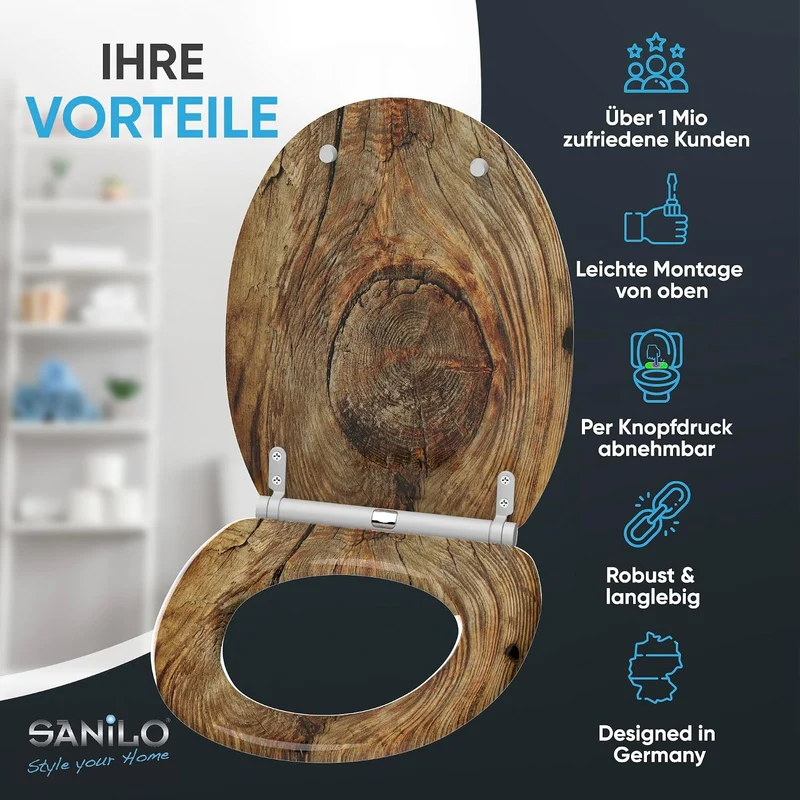 Sanilo WC Sitz mit Absenkautomatik & Quick-Release aus Holz, Rustikal