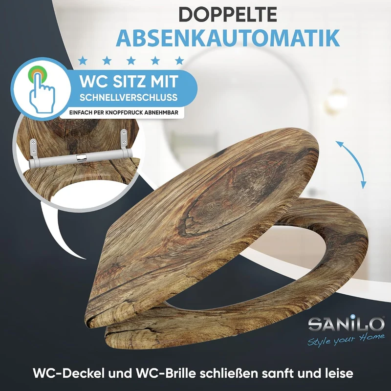 Sanilo WC Sitz mit Absenkautomatik & Quick-Release aus Holz, Rustikal