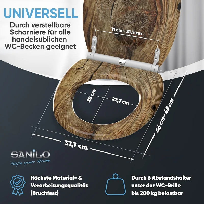 Sanilo WC Sitz mit Absenkautomatik & Quick-Release aus Holz, Rustikal