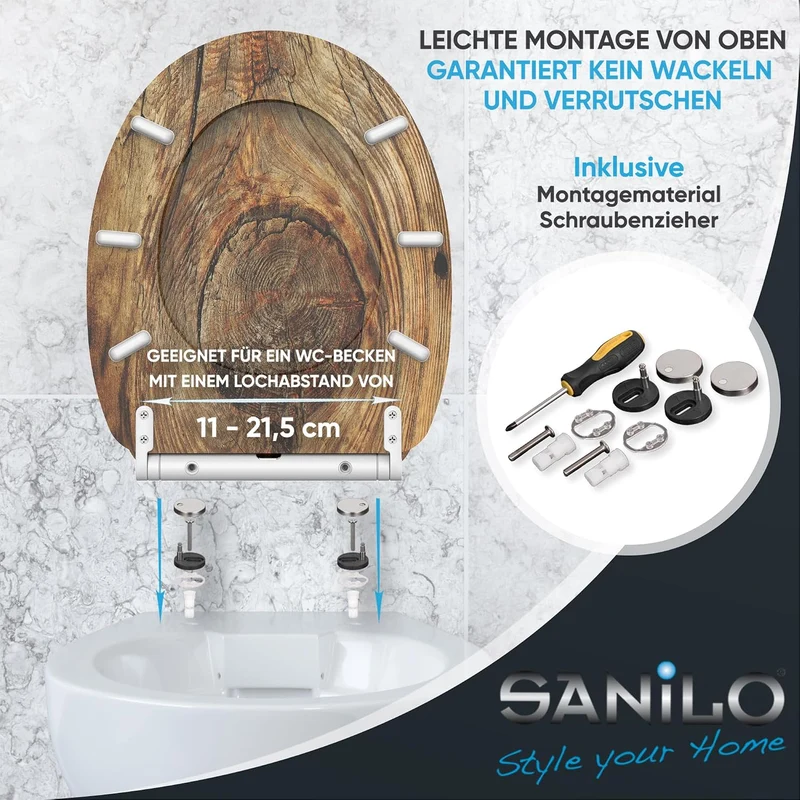 Sanilo WC Sitz mit Absenkautomatik & Quick-Release aus Holz, Rustikal