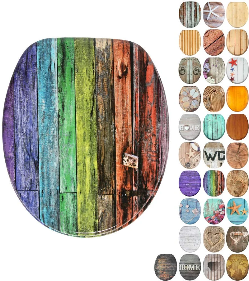 Sanilo WC Sitz ohne Absenkautomatik, einfache Montage, aus Holz, Rainbow, Rainbow