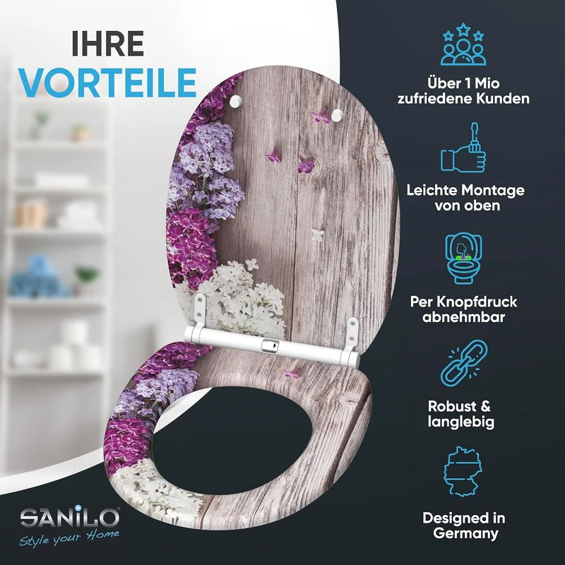 Sanilo WC Sitz mit Absenkautomatik & Quick-Release aus Holz, Flieder