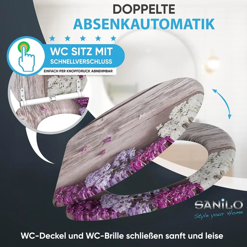 Sanilo WC Sitz mit Absenkautomatik & Quick-Release aus Holz, Flieder