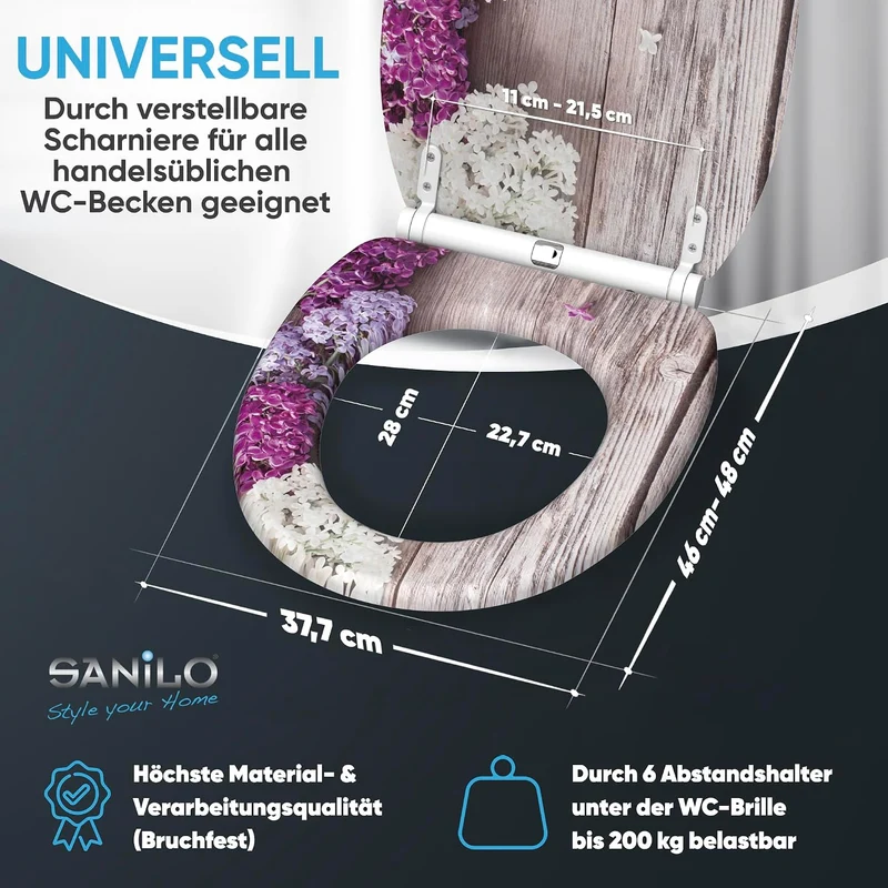 Sanilo WC Sitz mit Absenkautomatik & Quick-Release aus Holz, Flieder