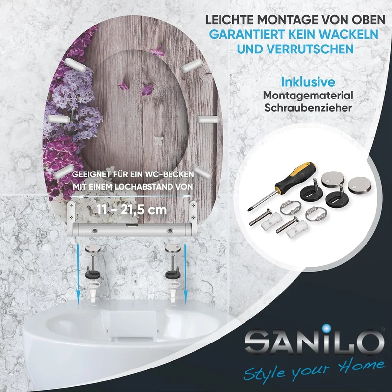 Sanilo WC Sitz mit Absenkautomatik & Quick-Release aus Holz, Flieder