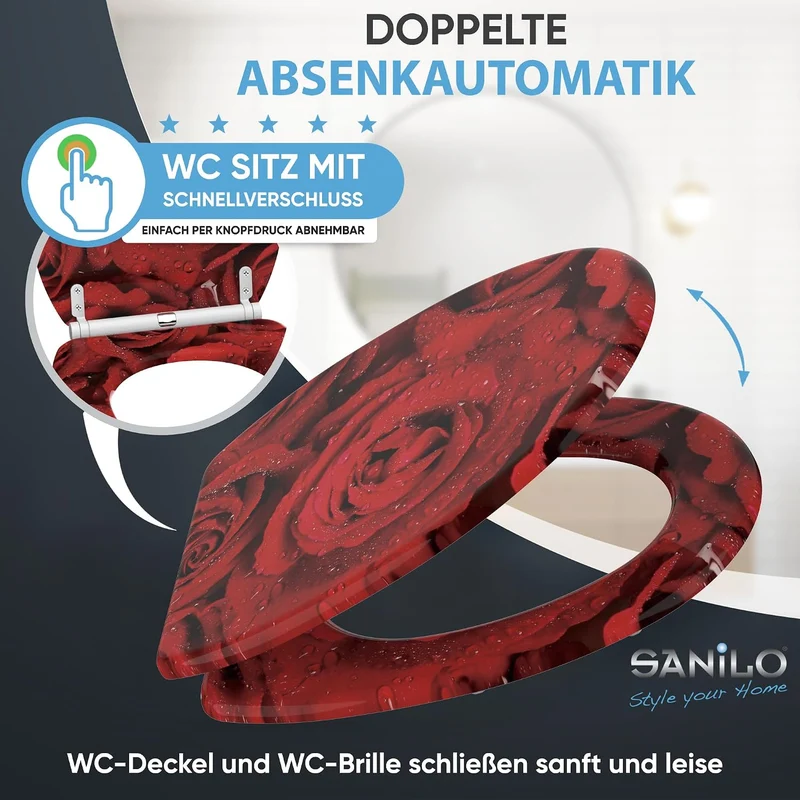 Sanilo WC Sitz mit Absenkautomatik & Schnellverschluss, Toilettendeckel per Knopfdruck abnehmbar, ei