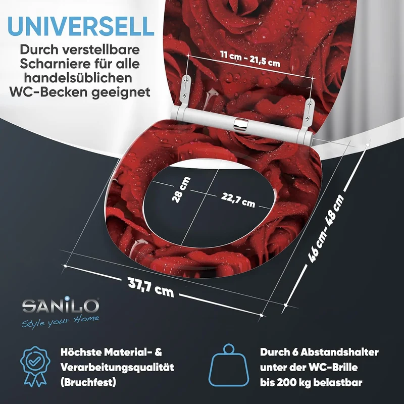 Sanilo WC Sitz mit Absenkautomatik & Schnellverschluss, Toilettendeckel per Knopfdruck abnehmbar, ei