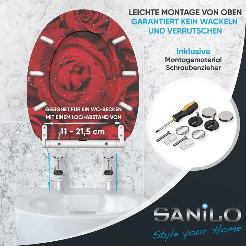 Sanilo WC Sitz mit Absenkautomatik & Schnellverschluss, Toilettendeckel per Knopfdruck abnehmbar, ei