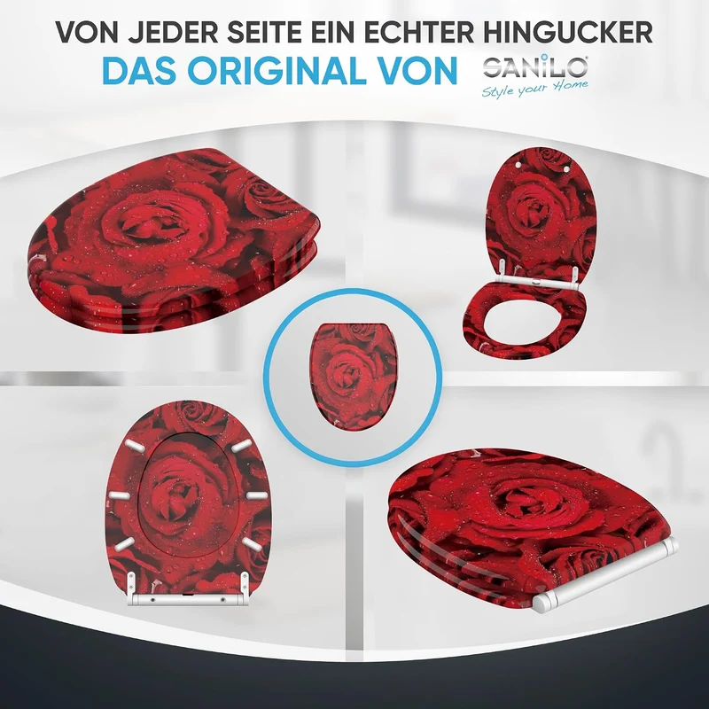 Sanilo WC Sitz mit Absenkautomatik & Schnellverschluss, Toilettendeckel per Knopfdruck abnehmbar, ei