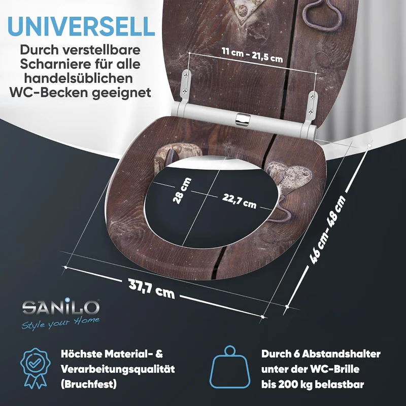 Sanilo WC Sitz mit Absenkautomatik & Quick-Release aus Holz, Türschloss
