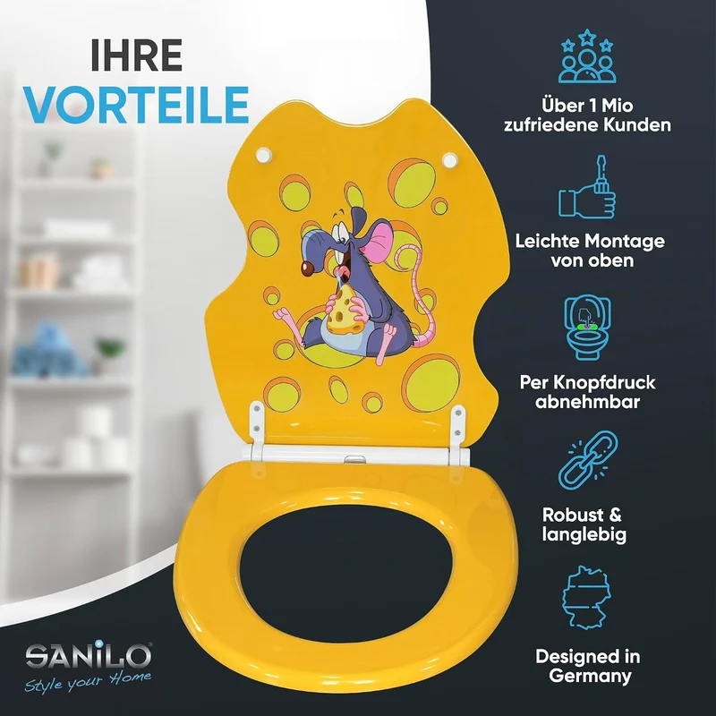 Sanilo WC Sitz mit Absenkautomatik & Quick-Release aus Holz, Cheesy