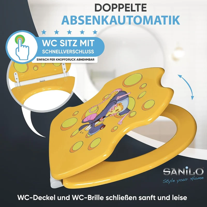 Sanilo WC Sitz mit Absenkautomatik & Quick-Release aus Holz, Cheesy