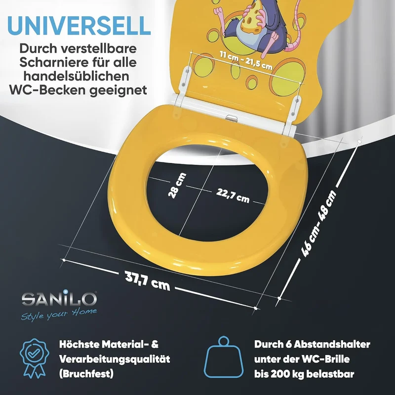 Sanilo WC Sitz mit Absenkautomatik & Quick-Release aus Holz, Cheesy
