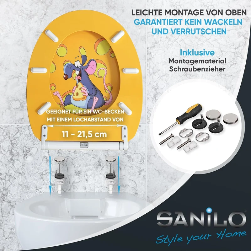 Sanilo WC Sitz mit Absenkautomatik & Quick-Release aus Holz, Cheesy