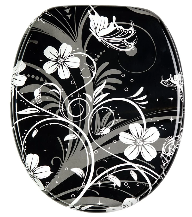 Sanilo WC Sitz, hochwertiger Toilettendeckel, einfache Montage, stabile Scharniere, White Flower