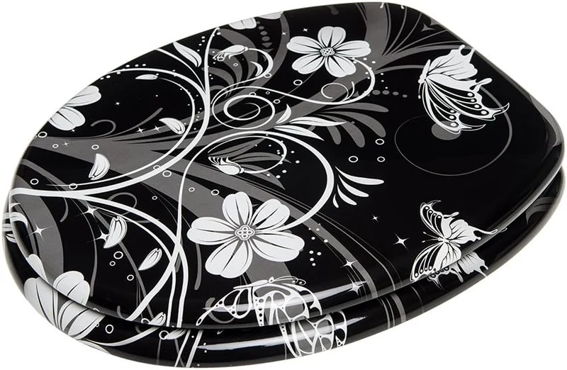 Sanilo WC Sitz, hochwertiger Toilettendeckel, einfache Montage, stabile Scharniere, White Flower