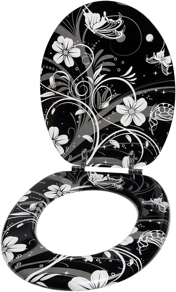 Sanilo WC Sitz, hochwertiger Toilettendeckel, einfache Montage, stabile Scharniere, White Flower