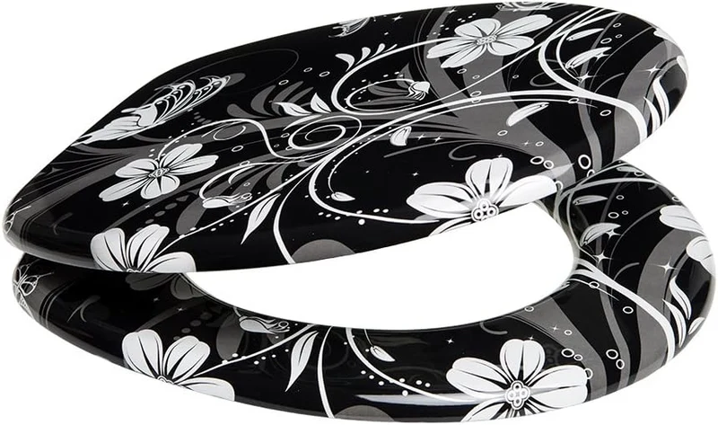 Sanilo WC Sitz, hochwertiger Toilettendeckel, einfache Montage, stabile Scharniere, White Flower