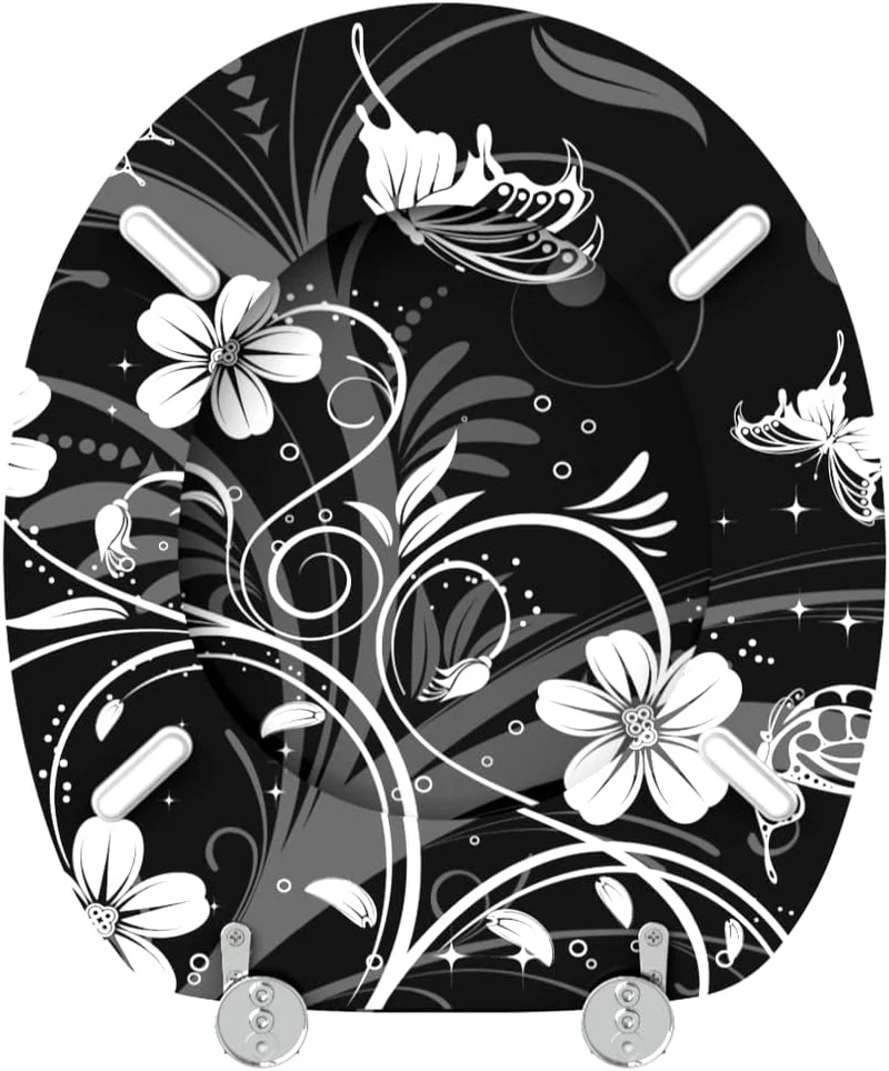 Sanilo WC Sitz, hochwertiger Toilettendeckel, einfache Montage, stabile Scharniere, White Flower
