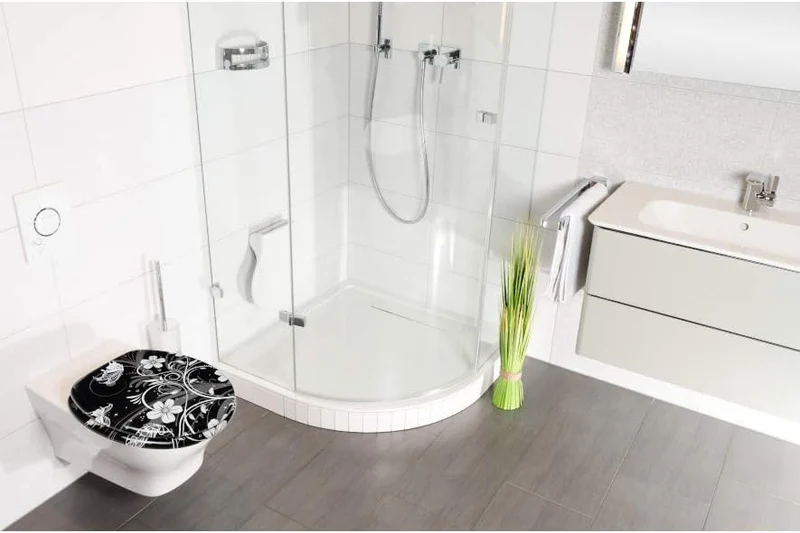 Sanilo WC Sitz, hochwertiger Toilettendeckel, einfache Montage, stabile Scharniere, White Flower