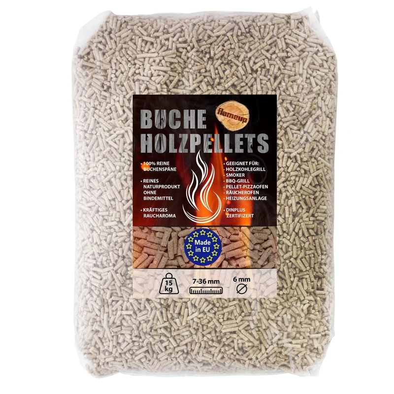 Buche Pellets Grill Smoker Holz Pizzaofen BBQ Pellet Outdoor Ofen Flameup 15 kg Buche, 15 kg Buche