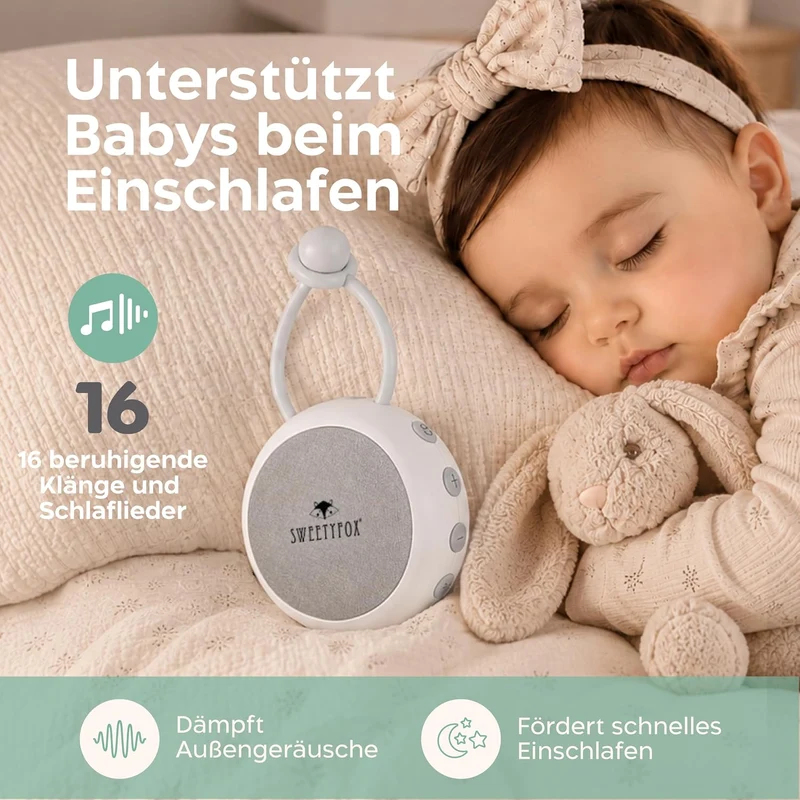 Sweety Fox White Noise Machine, Einschlafhilfe Kinder, Nachtlicht, Weiss, Weiss