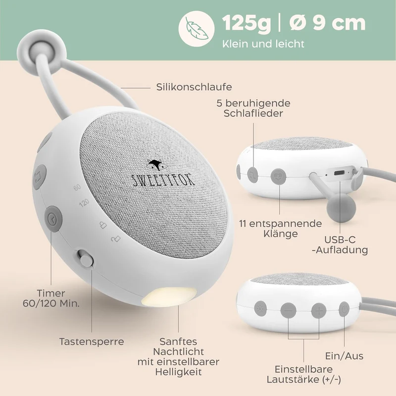 Sweety Fox White Noise Machine, Einschlafhilfe Kinder, Nachtlicht, Weiss, Weiss