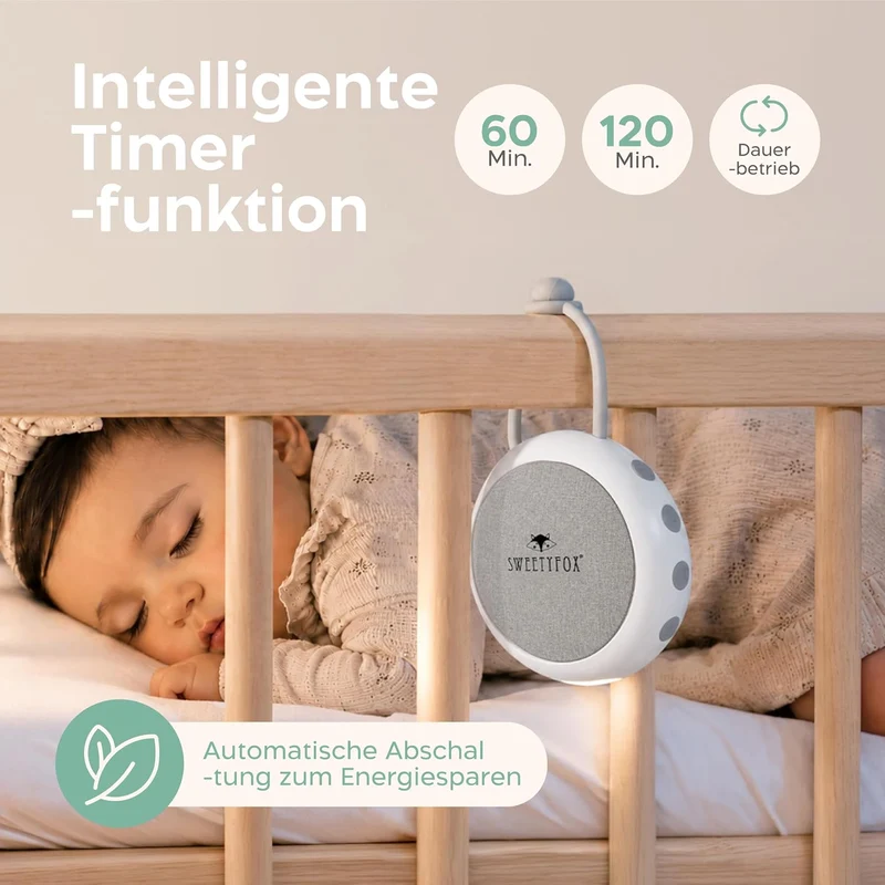 Sweety Fox White Noise Machine, Einschlafhilfe Kinder, Nachtlicht, Weiss, Weiss
