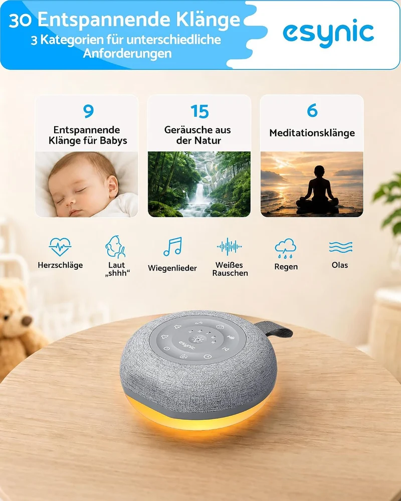 eSynic Portable White Noise Machine Baby für Zuhause & Unterwegs