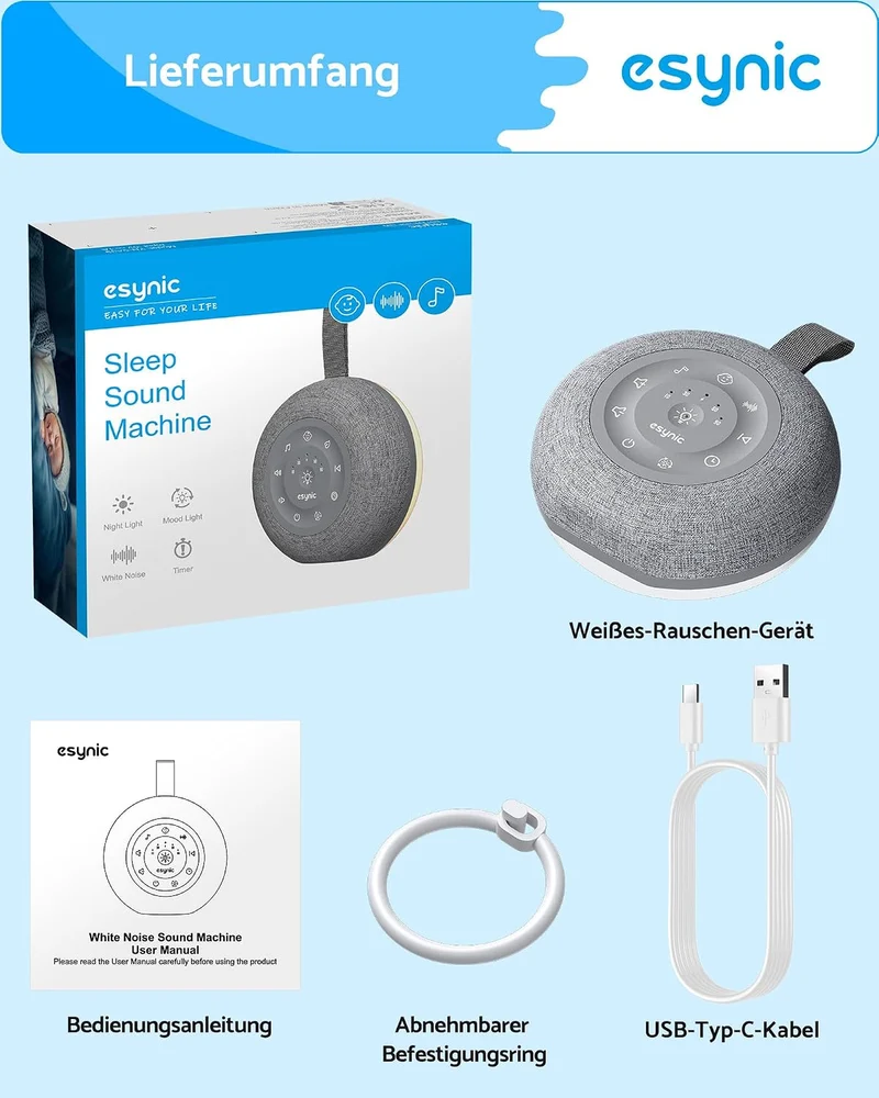 eSynic Portable White Noise Machine Baby für Zuhause & Unterwegs
