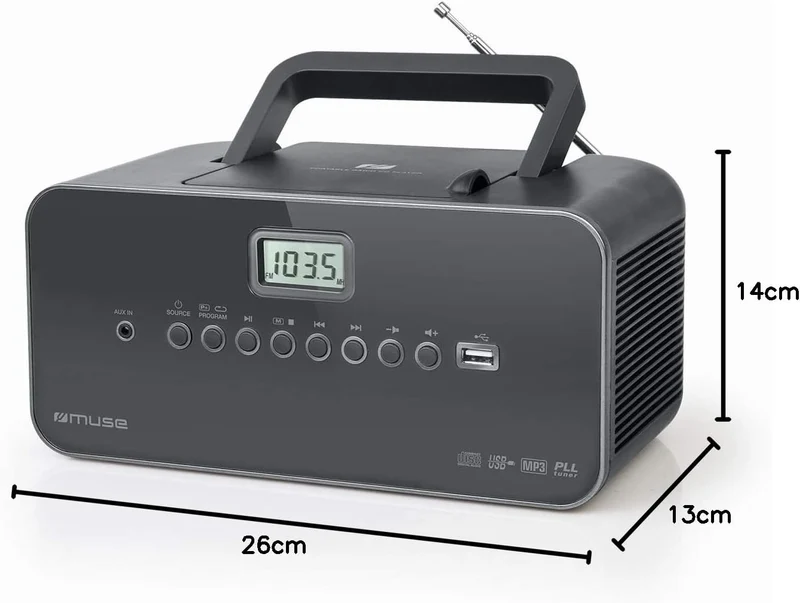 Muse M-28 DG CD-Radio tragbar, PLL UKW-Radio, MW-Tuner, Senderspeicher, USB, MP3-Wiedergabe, Netz- o