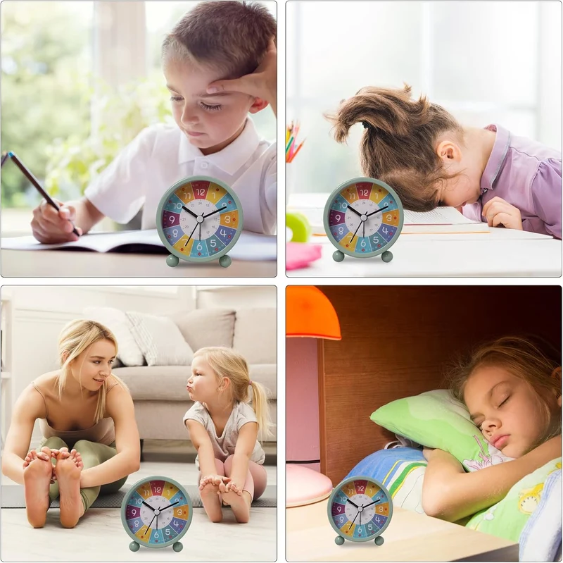 Analog Wecker Kinder, Ohne Ticken Wecker Lernwecker mit Nachtlicht, Snooze Analog Wecker, Lernuhr Ki
