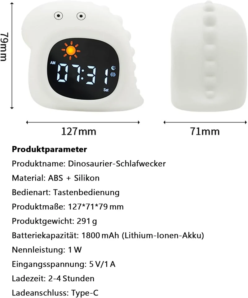 Longben Niedlicher Tierwecker mit Nachtlicht, Katze/Hund/Eule/Wolke/Dinosaurier Digitaluhr, SleepTra