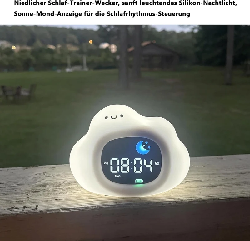 Longben Niedlicher Tierwecker mit Nachtlicht, Katze/Hund/Eule/Wolke/Dinosaurier Digitaluhr, SleepTra