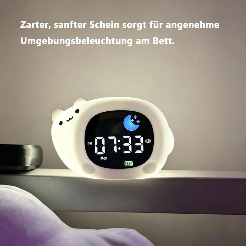Longben Niedlicher Tierwecker mit Nachtlicht, Katze/Hund/Eule/Wolke/Dinosaurier Digitaluhr, SleepTra