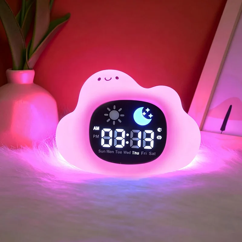 Longben Niedlicher Tierwecker mit Nachtlicht, Katze/Hund/Eule/Wolke/Dinosaurier Digitaluhr, SleepTra