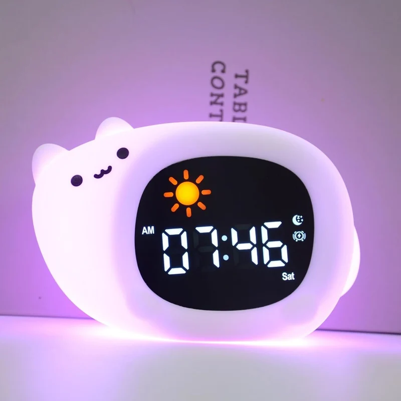 Longben Niedlicher Tierwecker mit Nachtlicht, Katze/Hund/Eule/Wolke/Dinosaurier Digitaluhr, SleepTra