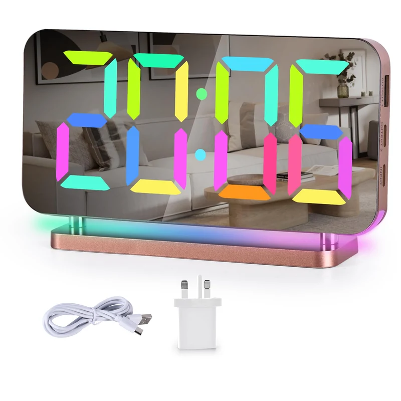 Sukeen Wecker fürs Schlafzimmer,7.4" Digitaluhr mit grossem Display,RGB-Nachtlicht,USB-C-Ladeanschlu