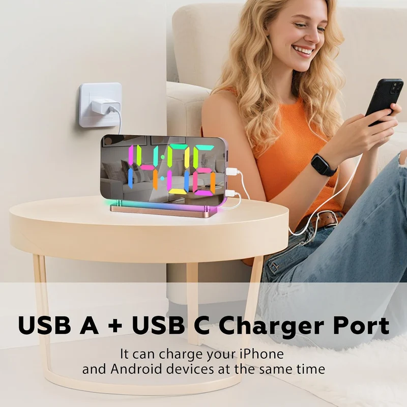 Sukeen Wecker fürs Schlafzimmer,7.4" Digitaluhr mit grossem Display,RGB-Nachtlicht,USB-C-Ladeanschlu