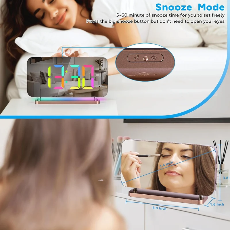 Sukeen Wecker fürs Schlafzimmer,7.4" Digitaluhr mit grossem Display,RGB-Nachtlicht,USB-C-Ladeanschlu