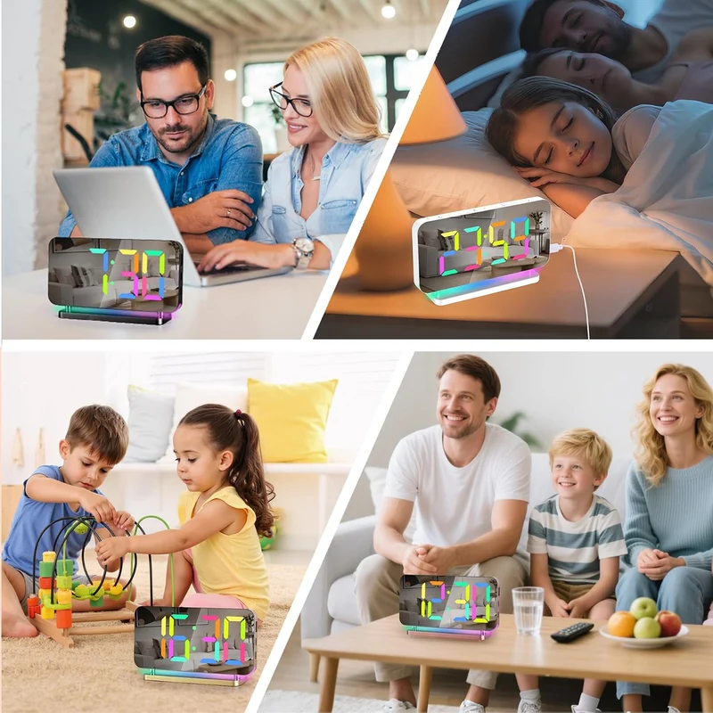 Sukeen Wecker fürs Schlafzimmer,7.4" Digitaluhr mit grossem Display,RGB-Nachtlicht,USB-C-Ladeanschlu