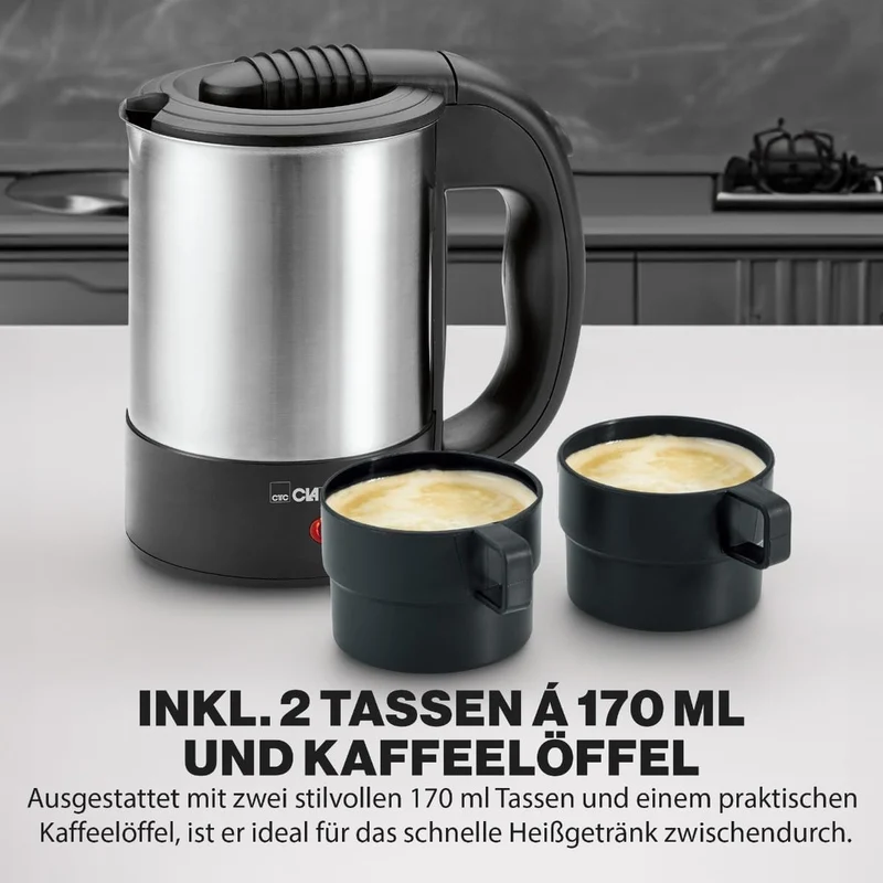 Clatronic® Wasserkocher mit 0,5L Füllmenge | Wasserkocher klein ideal für unterwegs | Reisewasserkoc
