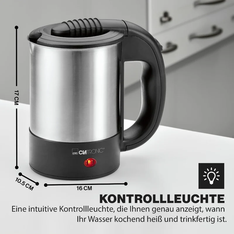Clatronic® Wasserkocher mit 0,5L Füllmenge | Wasserkocher klein ideal für unterwegs | Reisewasserkoc