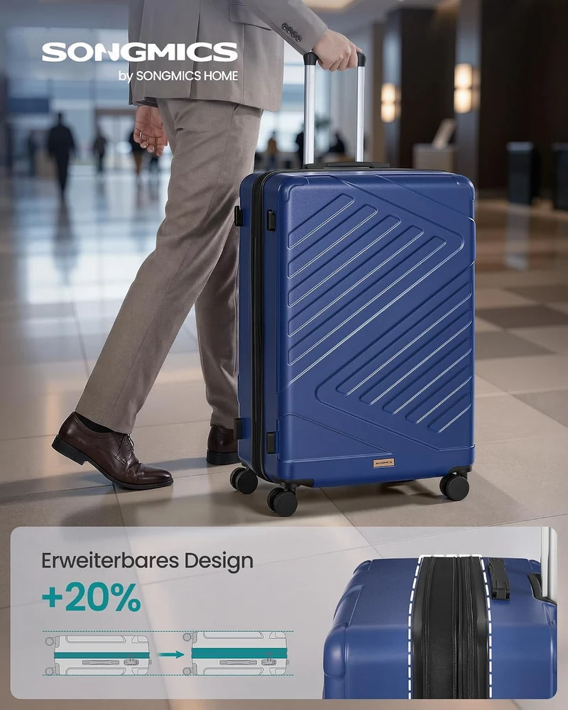 SONGMICS Koffer, Reisekoffer, Hartschalenkoffer mit TSA-Schloss, Koffergurt, ABS-Trolley, 4 Zwilling